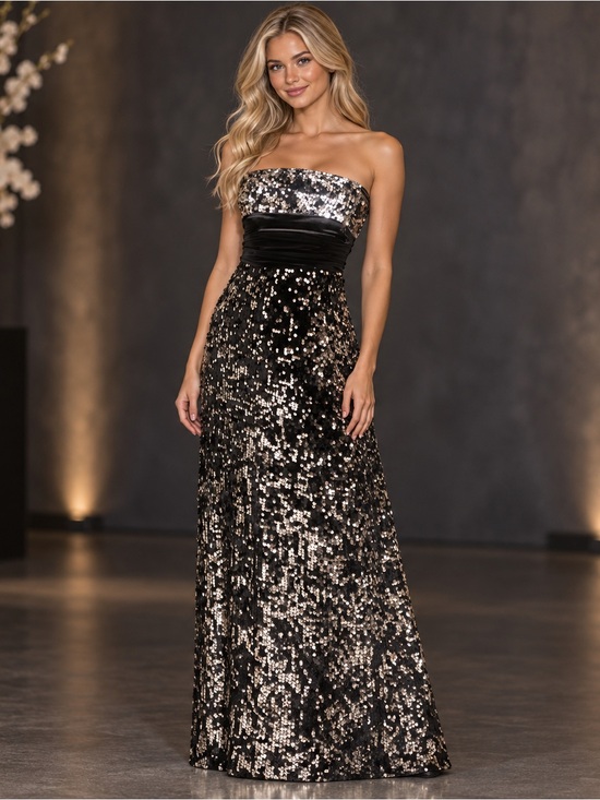 Xhilaration Dresses & Skirts - Xtraordinary Black Silver Sequin Strapless Formal Gown/ Prom Gown Dress M
